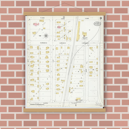 Old map wall art mockup — magnetic wood frame on brick wall — Sanborn Fire Insurance Map from Delphos, Van Wert And Allen Counties, Ohio (1899), Sheet #0009