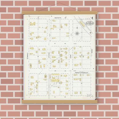 Old map wall art mockup — magnetic wood frame on brick wall — Sanborn Fire Insurance Map from Hutchinson, Mcleod County, Minnesota (1899), Sheet #0004