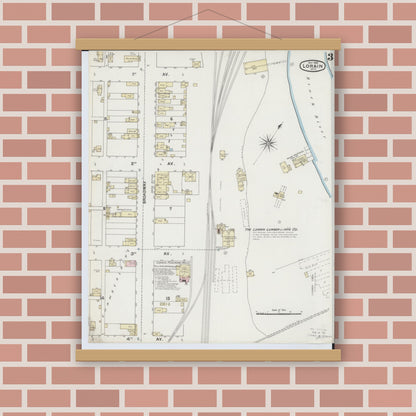 Old map wall art mockup — magnetic wood frame on brick wall — Sanborn Fire Insurance Map from Lorain, Lorain County, Ohio (1888), Sheet #0003
