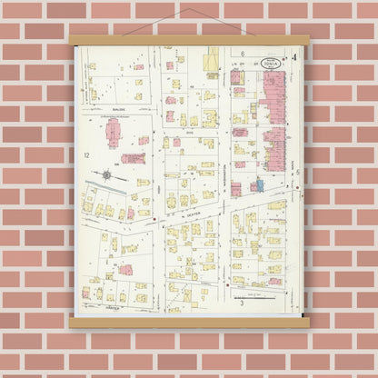 Old map wall art mockup — magnetic wood frame on brick wall — Sanborn Fire Insurance Map from Ionia, Ionia County, Michigan (1914), Sheet #0004