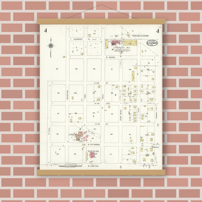 Old map wall art mockup — magnetic wood frame on brick wall — Sanborn Fire Insurance Map from Coleman, Coleman County, Texas (1923), Sheet #0004