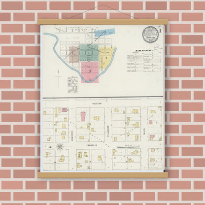 Old map wall art mockup — magnetic wood frame on brick wall — Sanborn Fire Insurance Map from Preston, Fillmore County, Minnesota (1894) - Complete Map Set