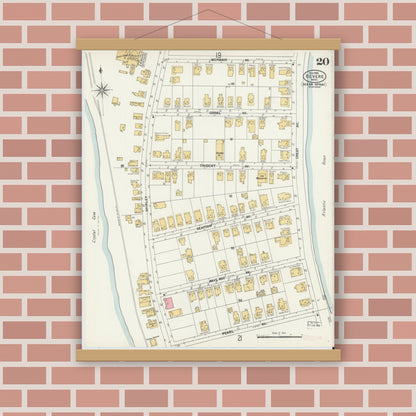 Old map wall art mockup — magnetic wood frame on brick wall — Sanborn Fire Insurance Map from Revere, Suffolk County, Massachusetts (1900), Sheet #0020
