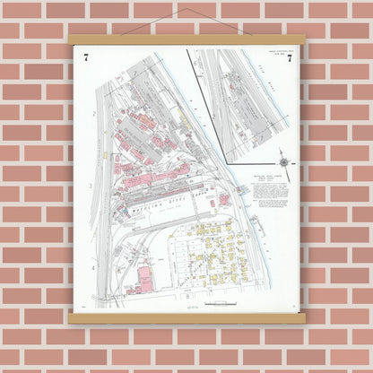 Old map wall art mockup — magnetic wood frame on brick wall — Sanborn Fire Insurance Map from Mingo Junction, Jefferson County, Ohio (1946), Sheet #0007