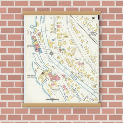 Old map wall art mockup — magnetic wood frame on brick wall — Sanborn Fire Insurance Map from Little Falls, Herkimer County, New York (1906), Sheet #0010