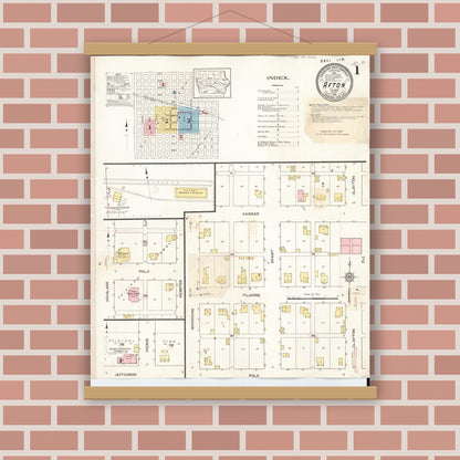 Old map wall art mockup — magnetic wood frame on brick wall — Sanborn Fire Insurance Map from Afton, Union County, Iowa (1932) â€” Complete Set
