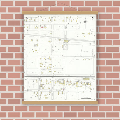 Old map wall art mockup — magnetic wood frame on brick wall — Sanborn Fire Insurance Map from Liberty, Liberty County, Texas (1938), Sheet #0005