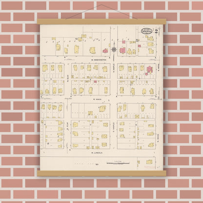 Old map wall art mockup — magnetic wood frame on brick wall — Sanborn Fire Insurance Map from Maroa, Macon County, Illinois (1922), Sheet #0002