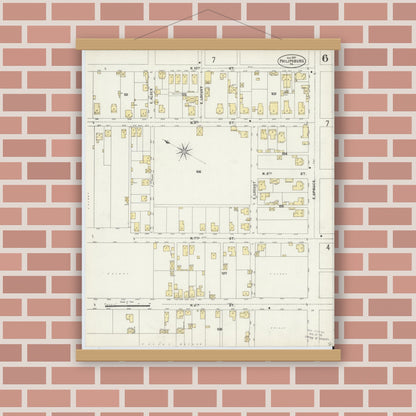Old map wall art mockup — magnetic wood frame on brick wall — Sanborn Fire Insurance Map from Philipsburg, Centre County, Pennsylvania (1897), Sheet #0006