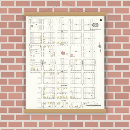 Old map wall art mockup — magnetic wood frame on brick wall — Sanborn Fire Insurance Map from Granger, Williamson County, Texas (1921), Sheet #0006