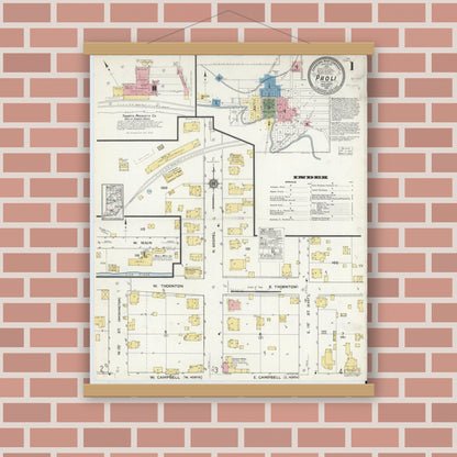 Old map wall art mockup — magnetic wood frame on brick wall — Sanborn Fire Insurance Map from Paoli, Orange County, Indiana (1916) - Complete Map Set