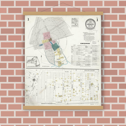 Old map wall art mockup — magnetic wood frame on brick wall — Sanborn Fire Insurance Map from Lindenhurst, Suffolk County, New York (1925) - Complete Map Set