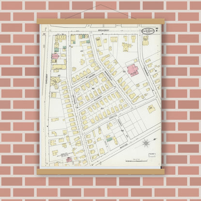 Old map wall art mockup — magnetic wood frame on brick wall — Sanborn Fire Insurance Map from Everett, Middlesex County, Massachusetts (1892), Sheet #0007