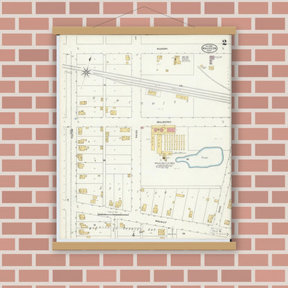 Old map wall art mockup — magnetic wood frame on brick wall — Sanborn Fire Insurance Map from Wauseon, Fulton County, Ohio (1905), Sheet #0002