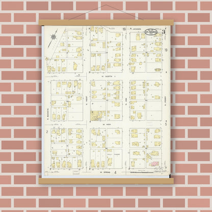 Old map wall art mockup — magnetic wood frame on brick wall — Sanborn Fire Insurance Map from Saint Marys, Auglaize County, Ohio (1914), Sheet #0003