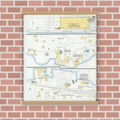 Old map wall art mockup — magnetic wood frame on brick wall — Sanborn Fire Insurance Map from Houghton, Houghton County, Michigan (1900), Sheet #0018
