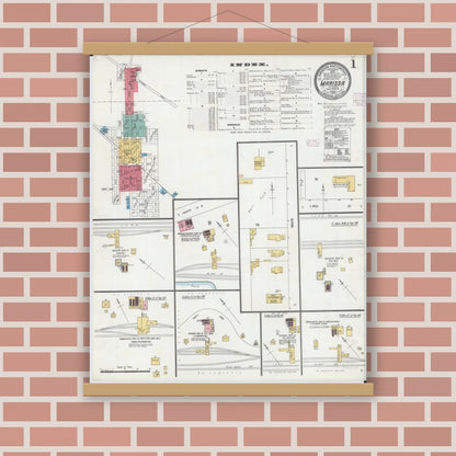 Old map wall art mockup — magnetic wood frame on brick wall — Sanborn Fire Insurance Map from Marissa, Saint Clair County, Illinois (1906) - Complete Map Set