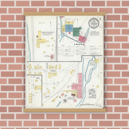 Old map wall art mockup — magnetic wood frame on brick wall — Sanborn Fire Insurance Map from Catawissa, Columbia County, Pennsylvania (1907) - Complete Map Set