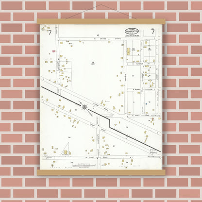 Old map wall art mockup — magnetic wood frame on brick wall — Sanborn Fire Insurance Map from Hammonton, Atlantic County, New Jersey (1923), Sheet #0007