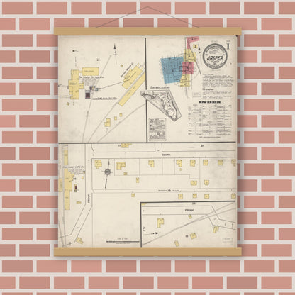 Old map wall art mockup — magnetic wood frame on brick wall — Sanborn Fire Insurance Map from Jasper, Hamilton County, Florida (1922) - Complete Map Set
