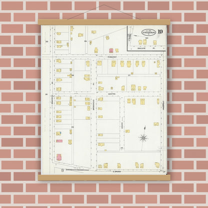 Old map wall art mockup — magnetic wood frame on brick wall — Sanborn Fire Insurance Map from Stroudsburg, Monroe County, Pennsylvania (1905), Sheet #0019