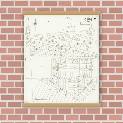 Old map wall art mockup — magnetic wood frame on brick wall — Sanborn Fire Insurance Map from Clementon, Camden County, New Jersey (1924), Sheet #0002