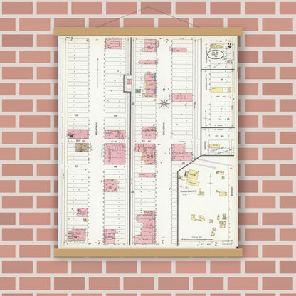Old map wall art mockup — magnetic wood frame on brick wall — Sanborn Fire Insurance Map from Gary, Lake County, Indiana (1907), Sheet #0002