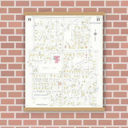 Old map wall art mockup — magnetic wood frame on brick wall — Sanborn Fire Insurance Map from Marion, Williamson County, Illinois (1937), Sheet #0013