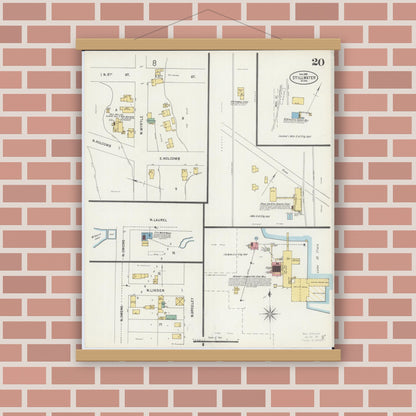 Old map wall art mockup — magnetic wood frame on brick wall — Sanborn Fire Insurance Map from Stillwater, Washington County, Minnesota (1898), Sheet #0020