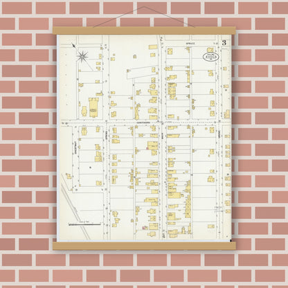 Old map wall art mockup — magnetic wood frame on brick wall — Sanborn Fire Insurance Map from Avoca, Luzerne County, Pennsylvania (1903), Sheet #0003