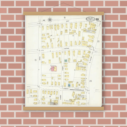 Old map wall art mockup — magnetic wood frame on brick wall — Sanborn Fire Insurance Map from Gloversville, Fulton County, New York (1907), Sheet #0018