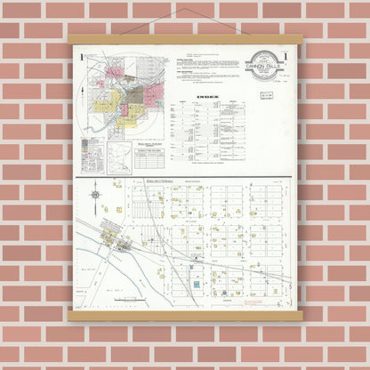 Old map wall art mockup — magnetic wood frame on brick wall — Sanborn Fire Insurance Map from Cannon Falls, Goodhue County, Minnesota (1938) - Complete Map Set