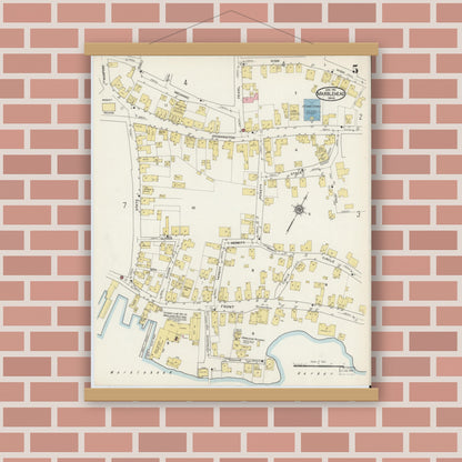 Old map wall art mockup — magnetic wood frame on brick wall — Sanborn Fire Insurance Map from Marblehead, Essex County, Massachusetts (1915), Sheet #0005