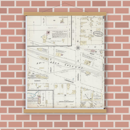 Old map wall art mockup — magnetic wood frame on brick wall — Sanborn Fire Insurance Map from Litchfield, Meeker County, Minnesota (1887), Sheet #0002