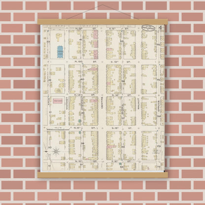 Old map wall art mockup — magnetic wood frame on brick wall — Sanborn Fire Insurance Map from Ashland, Schuylkill County, Pennsylvania (1885), Sheet #0004