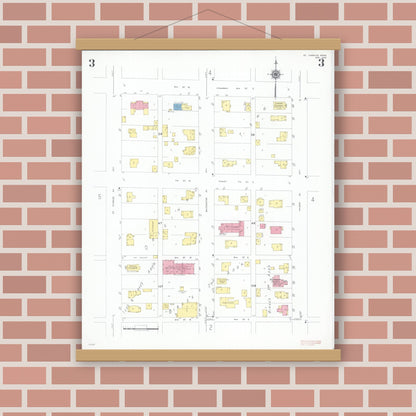 Old map wall art mockup — magnetic wood frame on brick wall — Sanborn Fire Insurance Map from Saint Charles, Winona County, Minnesota (1949), Sheet #0003