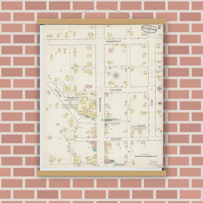 Old map wall art mockup — magnetic wood frame on brick wall — Sanborn Fire Insurance Map from Doylestown, Wayne County, Ohio (1885), Sheet #0002