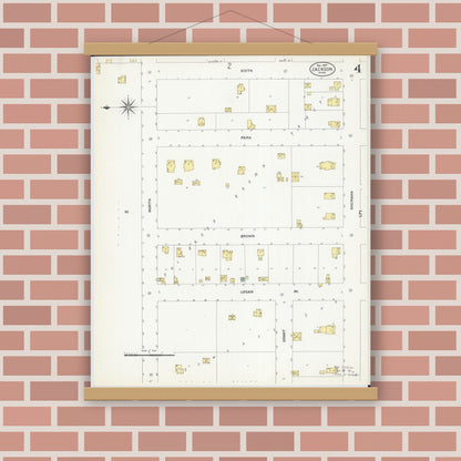 Old map wall art mockup — magnetic wood frame on brick wall — Sanborn Fire Insurance Map from Jackson, Jackson County, Minnesota (1907), Sheet #0004