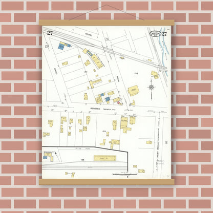 Old map wall art mockup — magnetic wood frame on brick wall — Sanborn Fire Insurance Map from Oneida, Madison County, New York (1923), Sheet #0027