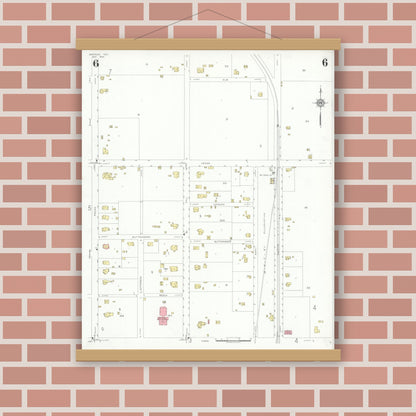 Old map wall art mockup — magnetic wood frame on brick wall — Sanborn Fire Insurance Map from Bastrop, Bastrop County, Texas (1934), Sheet #0006