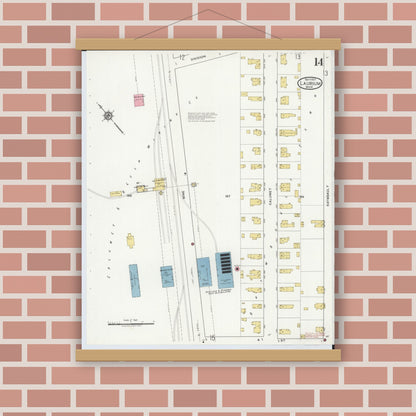 Old map wall art mockup — magnetic wood frame on brick wall — Sanborn Fire Insurance Map from Laurium, Houghton County, Michigan (1917), Sheet #0014