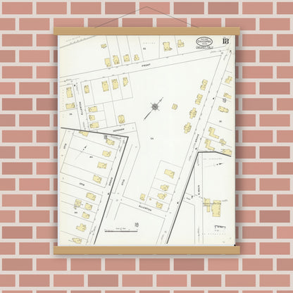 Old map wall art mockup — magnetic wood frame on brick wall — Sanborn Fire Insurance Map from Chicopee, Hampden County, Massachusetts (1910), Sheet #0018
