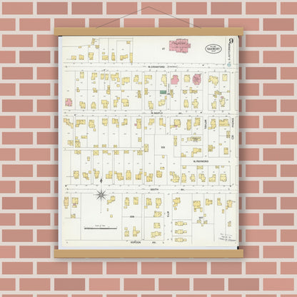 Old map wall art mockup — magnetic wood frame on brick wall — Sanborn Fire Insurance Map from Van Wert, Van Wert County, Ohio (1901), Sheet #0009