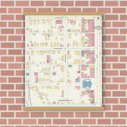 Old map wall art mockup — magnetic wood frame on brick wall — Sanborn Fire Insurance Map from Butler, Butler County, Pennsylvania (1906), Sheet #0005