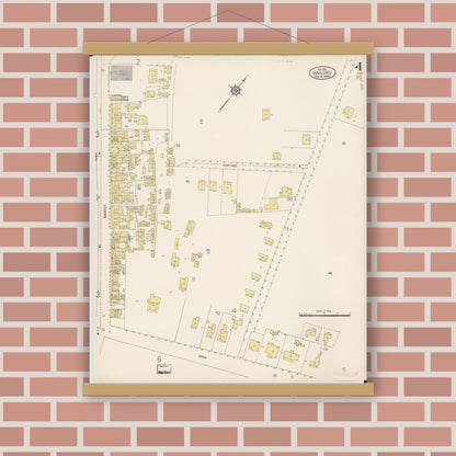 Old map wall art mockup — magnetic wood frame on brick wall — Sanborn Fire Insurance Map from Wailuku, Maui County, Hawaii (1914), Sheet #0004