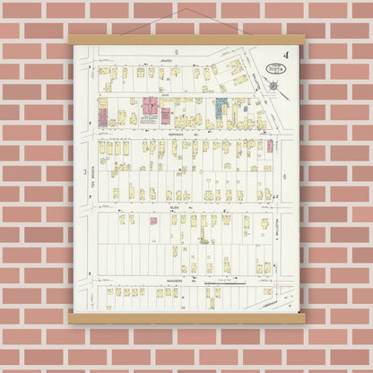 Old map wall art mockup — magnetic wood frame on brick wall — Sanborn Fire Insurance Map from Scotia, Schenectady County, New York (1914), Sheet #0004