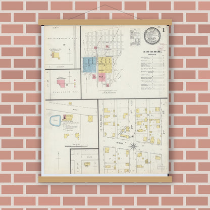 Old map wall art mockup — magnetic wood frame on brick wall — Sanborn Fire Insurance Map from Ashley, Washington County, Illinois (1894) - Complete Map Set