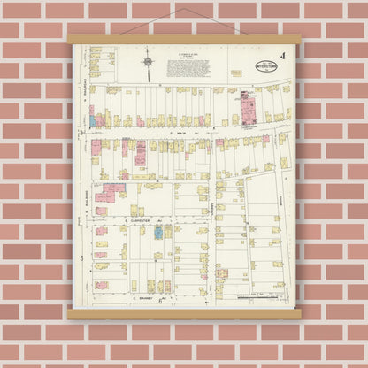 Old map wall art mockup — magnetic wood frame on brick wall — Sanborn Fire Insurance Map from Myerstown, Lebanon County, Pennsylvania (1913), Sheet #0004