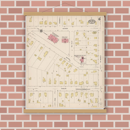 Old map wall art mockup — magnetic wood frame on brick wall — Sanborn Fire Insurance Map from Decatur, Van Buren County, Michigan (1922), Sheet #0006