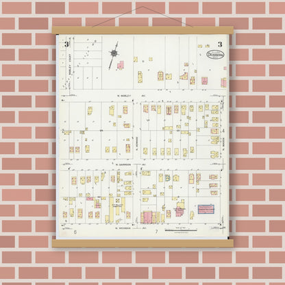 Old map wall art mockup — magnetic wood frame on brick wall — Sanborn Fire Insurance Map from Dearborn, Wayne County, Michigan (1924), Sheet #0003